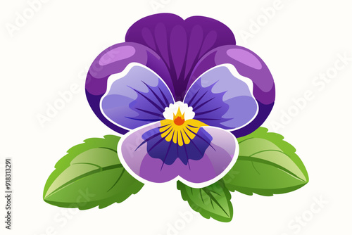A single purple pansy with green leaves