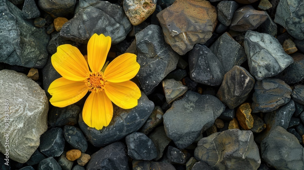 Cochlospermum regium flower on rocky gravel background Cochlospermum regium flower on rocky gravel background