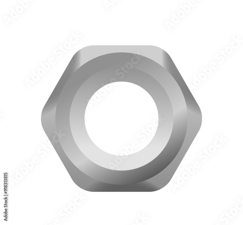 Detailed Metallic Hex Nut, Showcasing Its Shiny Surface And Precise Engineering On A White Background, Realistic 3d