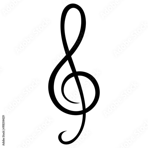 Music note treble clef, key, isolated vector illustration.
