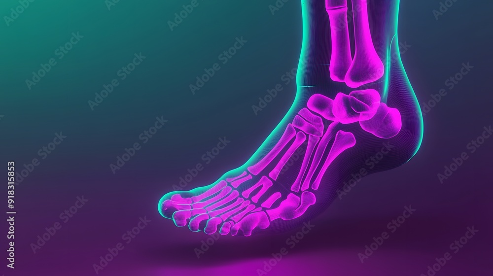 An anatomical illustration of the bones in the human foot. The bones are highlighted in pink. An anatomical illustration of the bones in the human foot. The bones are highlighted in pink.