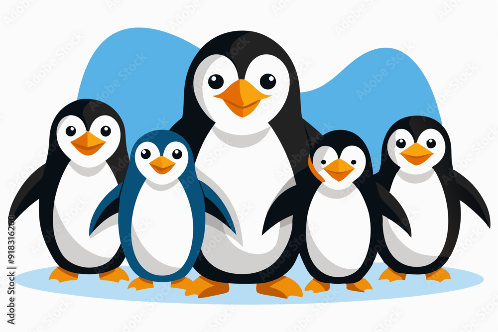 Obraz premium A Group of Five Happy Penguins Standing on Ice