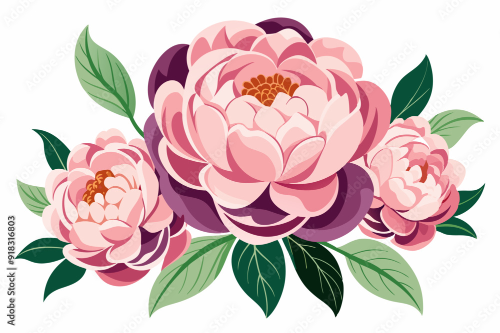 Pink Peonies with Green Leaves and Purple Undertones Pink Peonies with Green Leaves and Purple Undertones