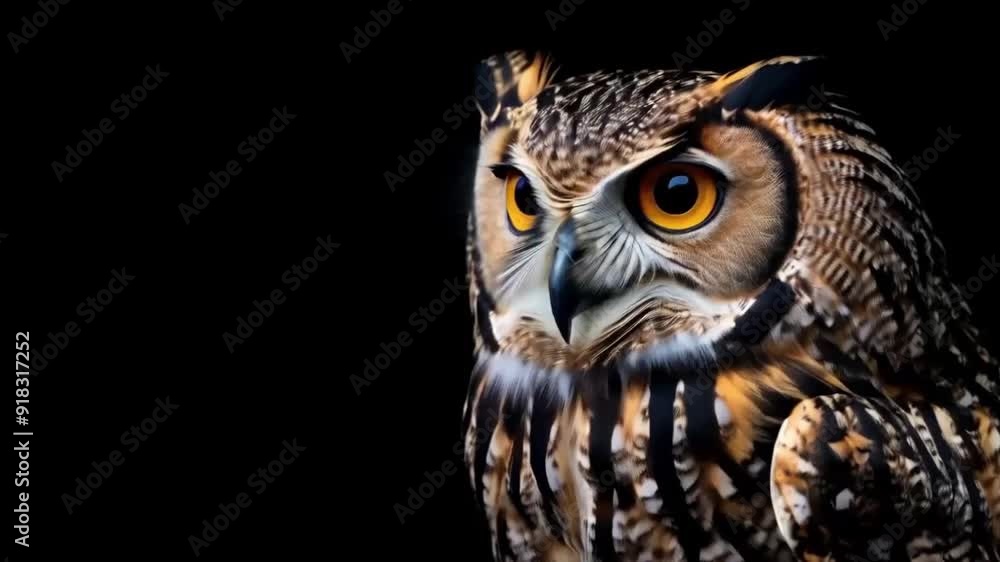 Close-up of a Great Spotted Owl on a black background. Close-up of a Great Spotted Owl on a black background.
