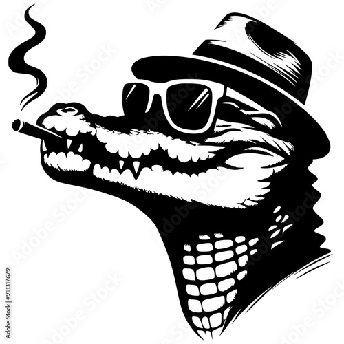 Silhouette of smoking crocodile
