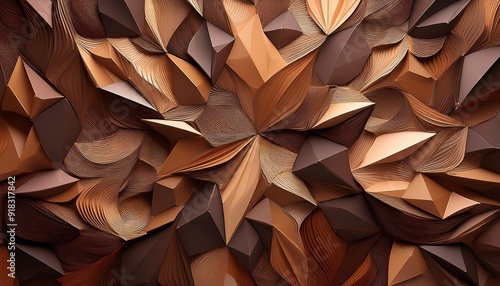 3D Wallpaper origami mosaic of colored particles brown tone