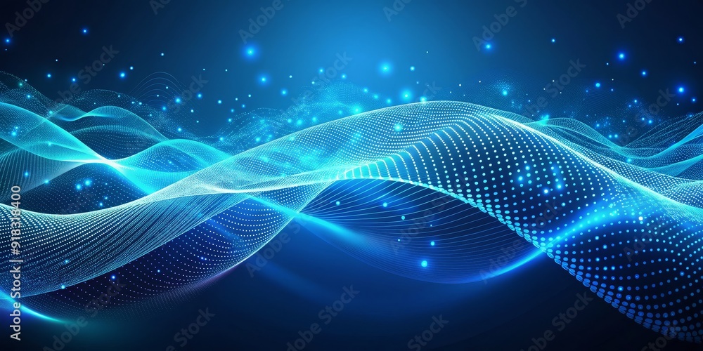 Abstract Blue Dotted Wave Background, Technology , Digital , Data , Network Abstract Blue Dotted Wave Background, Technology , Digital , Data , Network