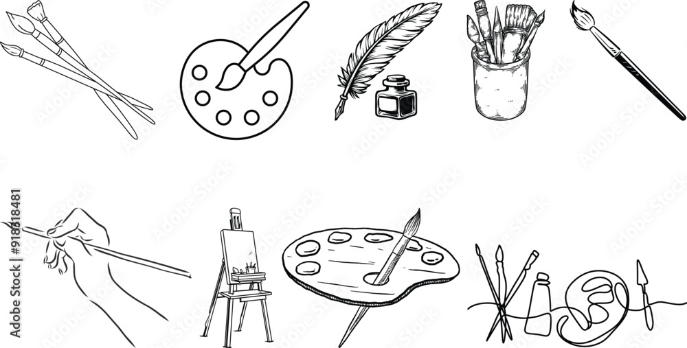 Obraz premium Art, drawing icon set collection