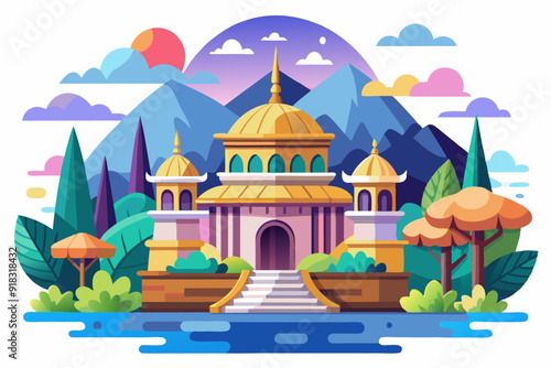 Wallpaper Mural Golden Palace with Mountains and Sunset Torontodigital.ca