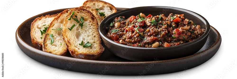 Delicious Roasted Red Pepper Dip with Toasted Bread Photo Delicious Roasted Red Pepper Dip with Toasted Bread Photo