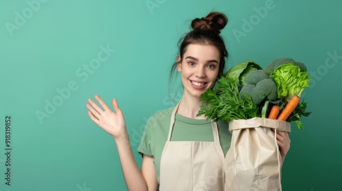 The woman with grocery bag photo