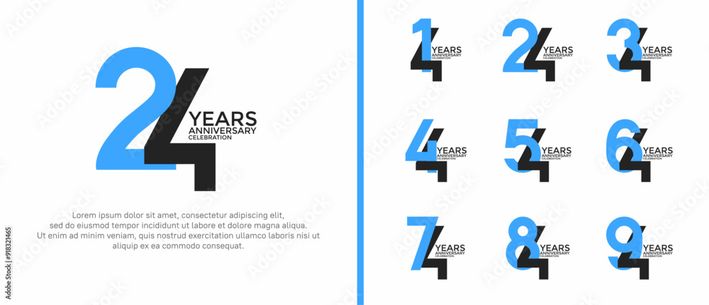 anniversary logo style set with black and blue color can be use for celebration moment anniversary logo style set with black and blue color can be use for celebration moment