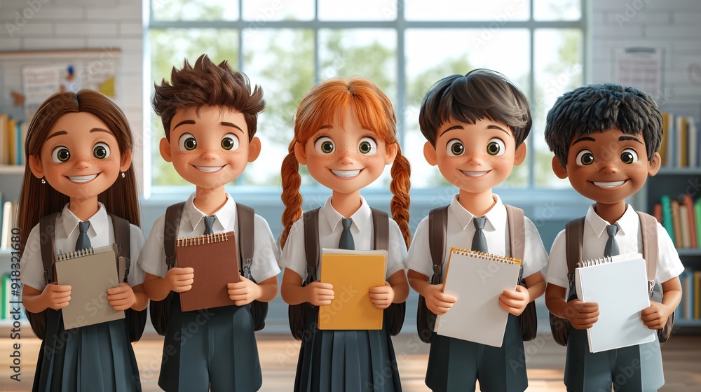 portrait of smiling students in school uniform portrait of smiling students in school uniform