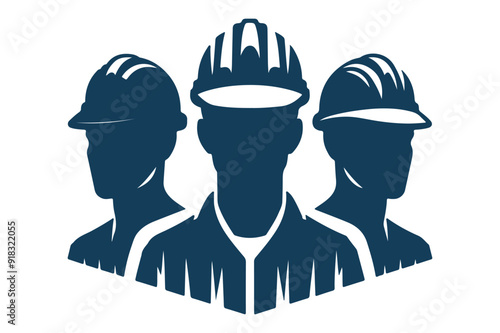 Team of Construction Workers in Hard Hats - Industrial Workforce Illustration Black Silhouette