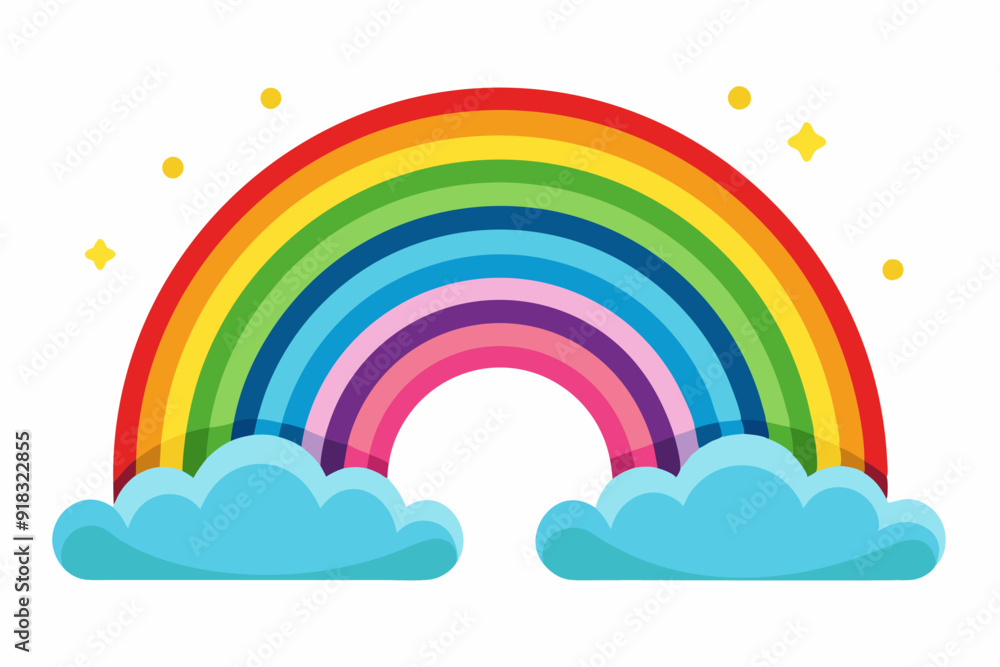 Colorful Rainbow Arc with Clouds and Stars Colorful Rainbow Arc with Clouds and Stars