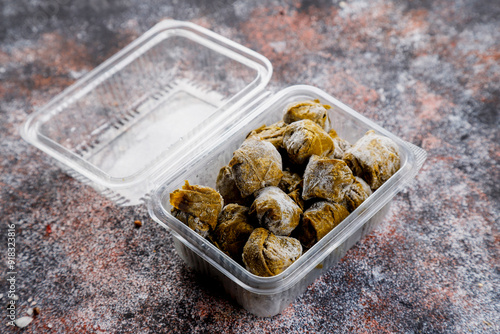 Dolma - stuffed grape leaves with rice and meat.