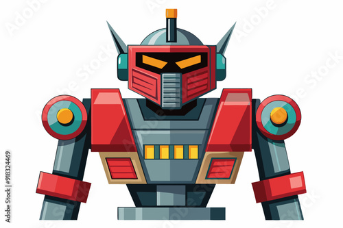 Red and Grey Robot with Yellow Lights and Antennas