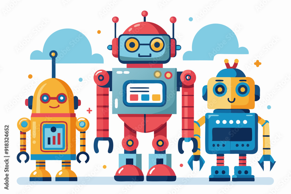 Naklejka premium Three Friendly Robots Standing Together