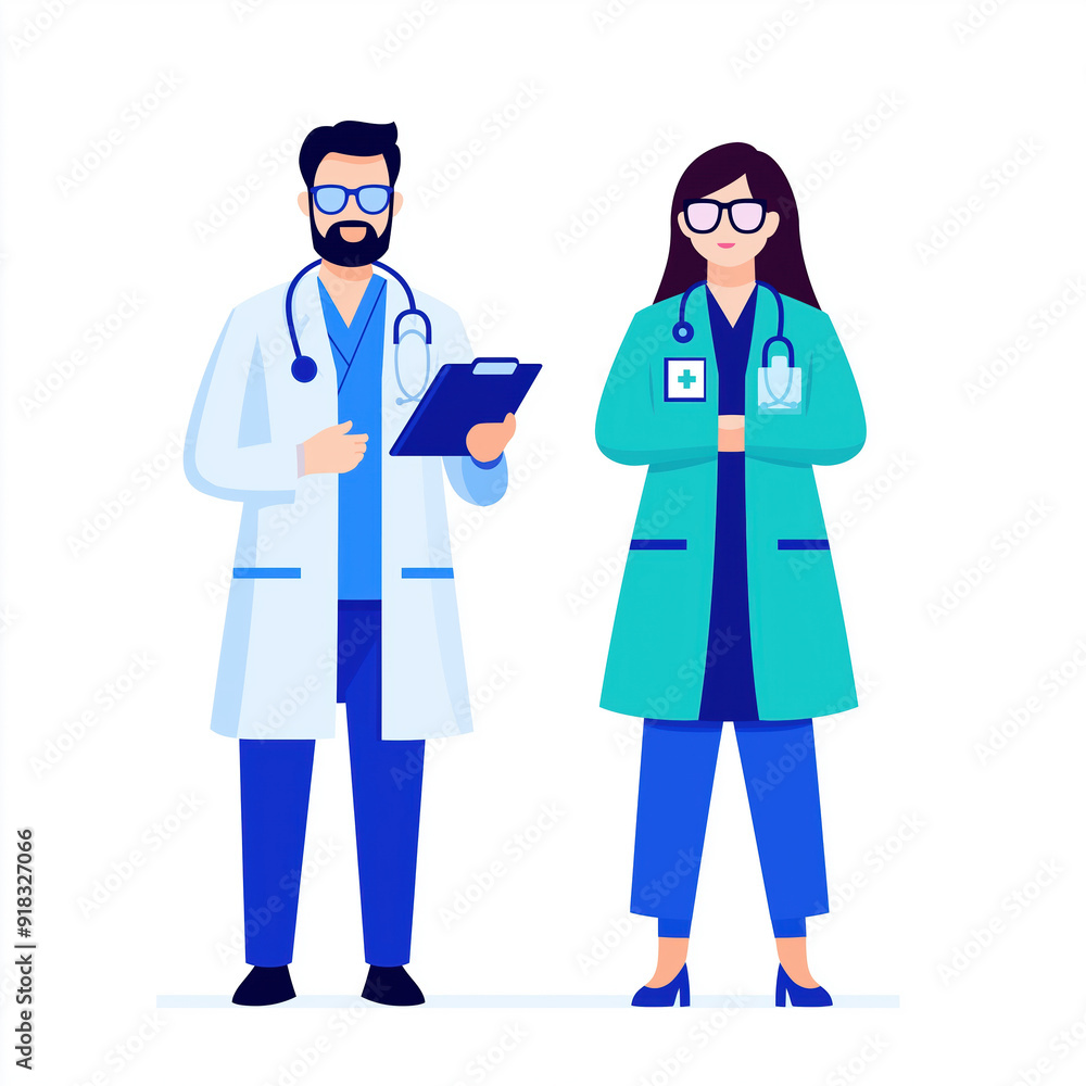 A doctor and a nurse stand together, showcasing teamwork and professionalism in a modern healthcare environment. A doctor and a nurse stand together, showcasing teamwork and professionalism in a modern healthcare environment.