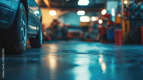 Out-of-Focus Auto Repair Shop with Soft Light Effects