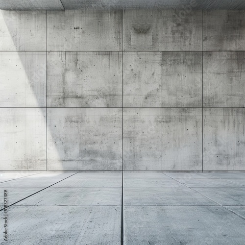 A simple image of an empty room with gray walls and wood floors. Ideal for interior design concepts 