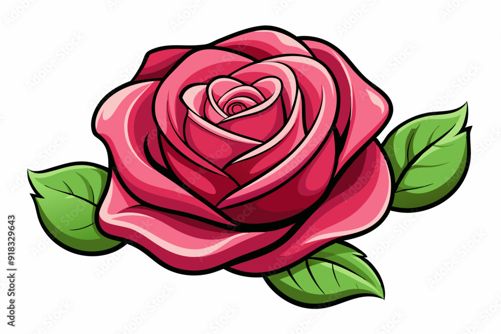 A Single Pink Rose with Green Leaves A Single Pink Rose with Green Leaves
