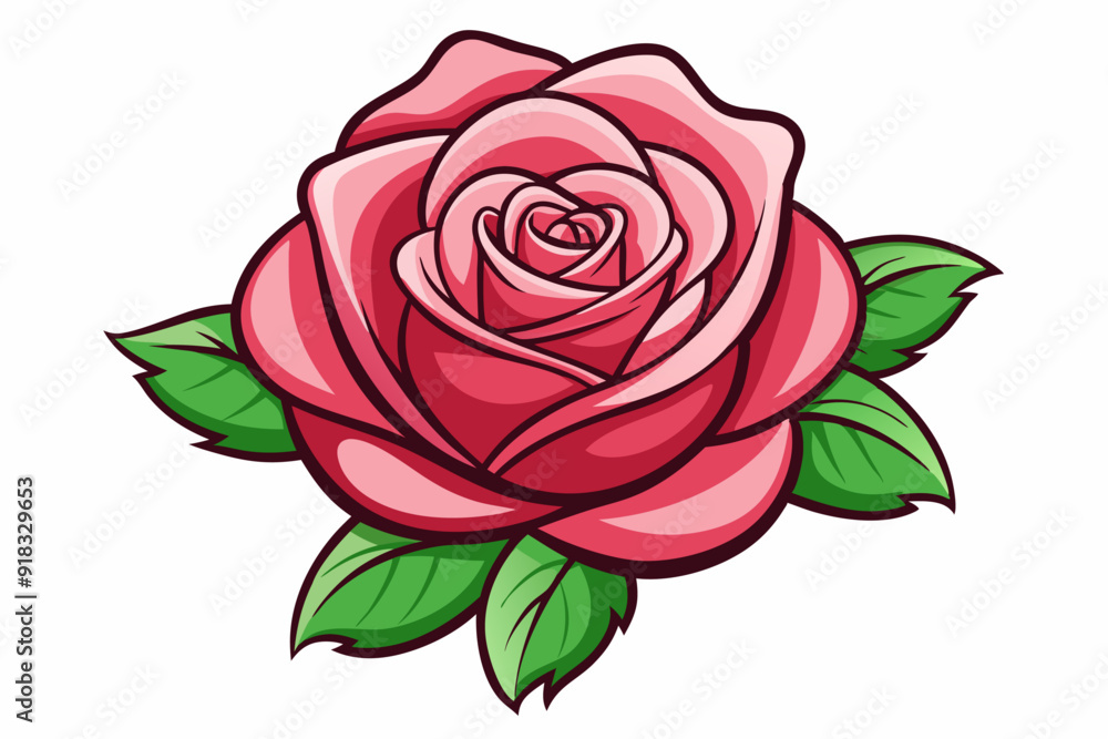 A Single Pink Rose with Green Leaves A Single Pink Rose with Green Leaves