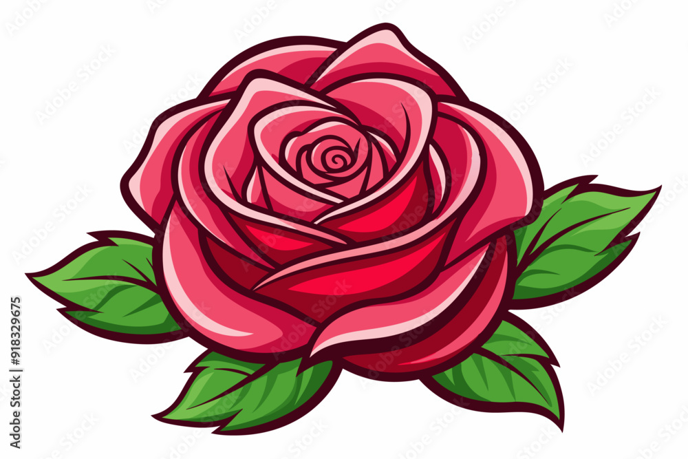 A Single Red Rose with Green Leaves A Single Red Rose with Green Leaves