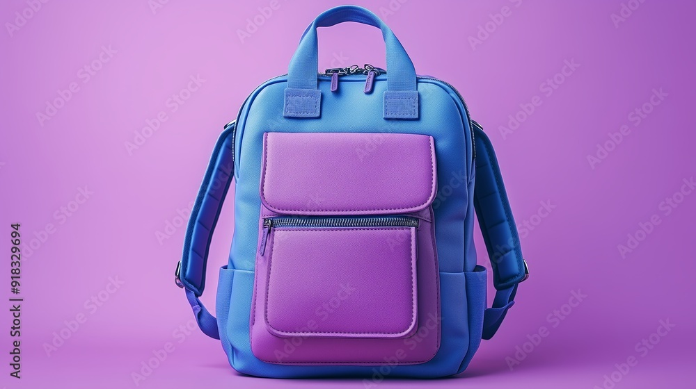 Fototapeta premium Isolated woman college backpack with soft pink and purple tones.