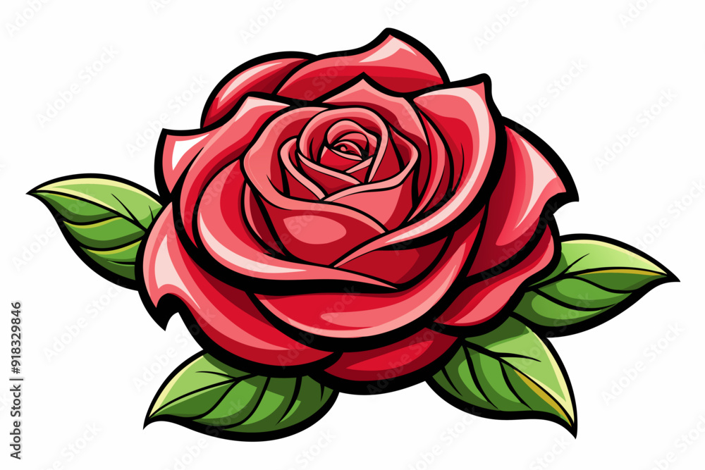 A Single Red Rose with Green Leaves A Single Red Rose with Green Leaves