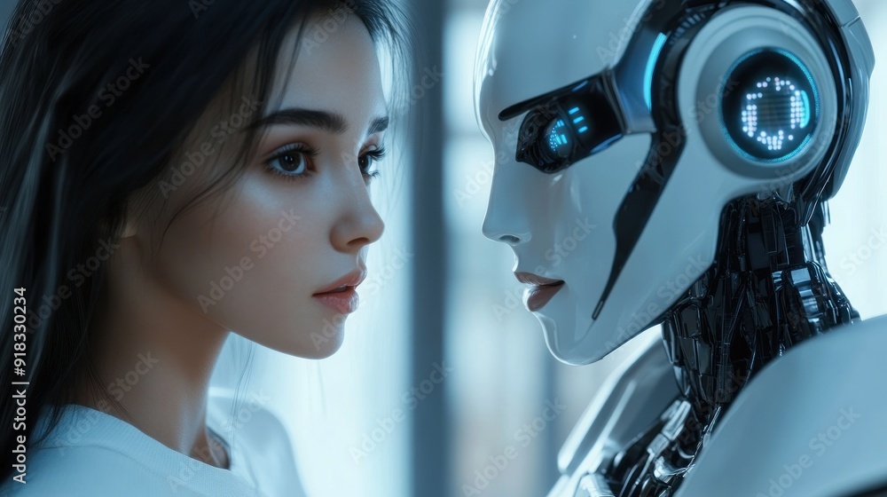 women young beatiful talking with robotic ai. chat bot ai. women young beatiful talking with robotic ai. chat bot ai.