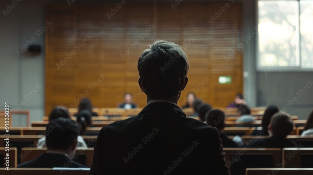 University professor delivering a lecture in front of a class. University professor delivering a lecture in front of a class.