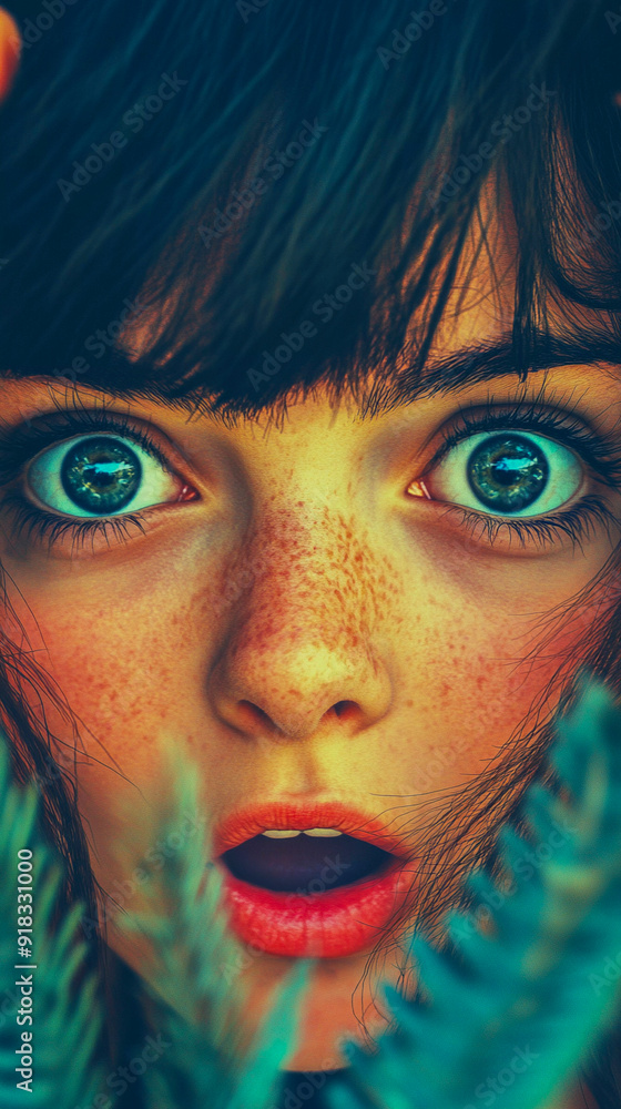 Surprised Girl with Big Eyes and Freckles, Generative AI