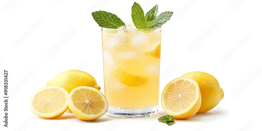 Refreshing Lemonade with Lemon Slices and Mint Leaves Photo Refreshing Lemonade with Lemon Slices and Mint Leaves Photo