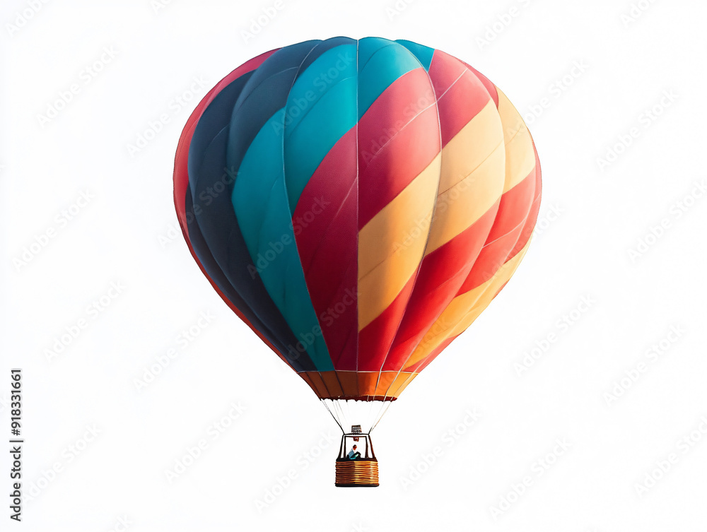 Obraz premium Vibrant Digital Painting of Colorful Hot Air Balloon Soaring on Isolated White Background