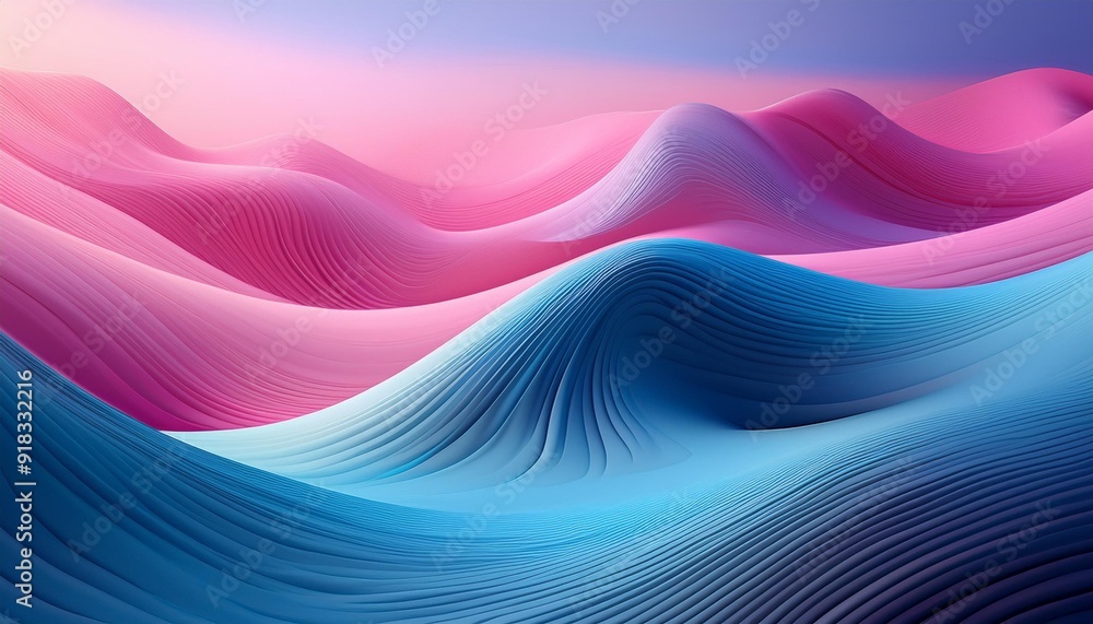 AI generated image of abstract background of smooth and wavy pink and blue dunes AI generated image of abstract background of smooth and wavy pink and blue dunes