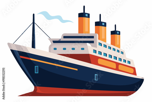 A Blue and Red Cruise Ship with Three Orange Funnels
