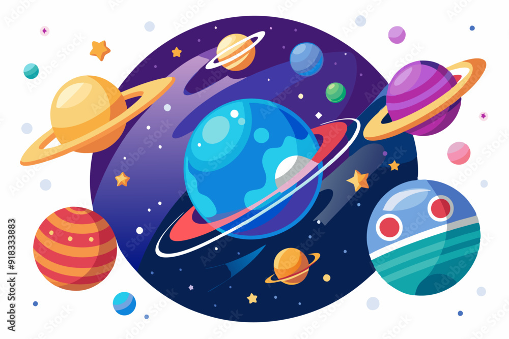 Naklejka premium Colorful Planets and Stars in Outer Space