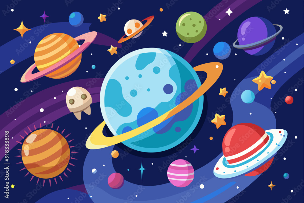 Colorful Planets and Stars in Space Colorful Planets and Stars in Space