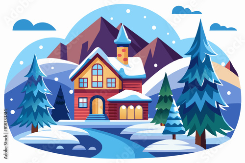 Wallpaper Mural Cozy Cabin Nestled in a Snowy Mountain Landscape Torontodigital.ca