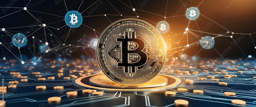 Fototapeta premium Bitcoin blockchain crypto currency digital encryption, Digital money exchange, Technology global network connections background concept.