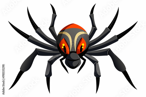 Cartoon Black Spider with Red Eyes and Stripes