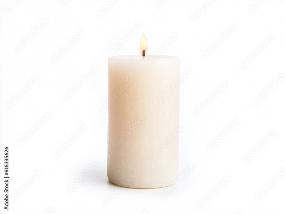 Peaceful Glowing Candle on White Background Peaceful Glowing Candle on White Background