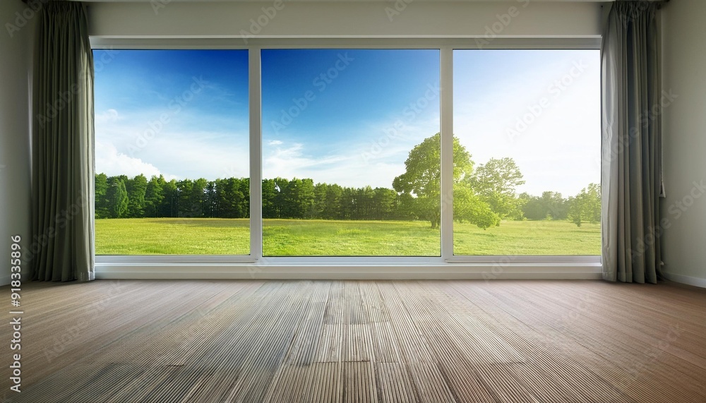 Fototapeta premium Bright empty room with window view of nature
