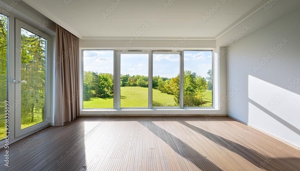 Fototapeta premium Bright empty room with window view of nature