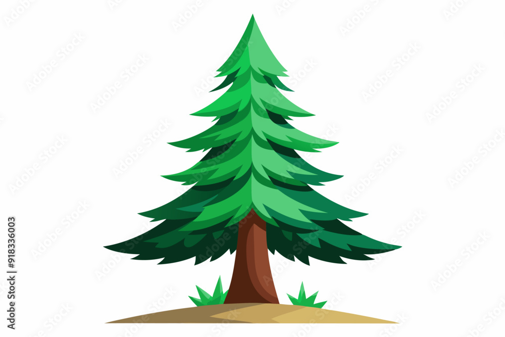 A Single Green Pine Tree with a Brown Trunk and Lush Green Foliage A Single Green Pine Tree with a Brown Trunk and Lush Green Foliage