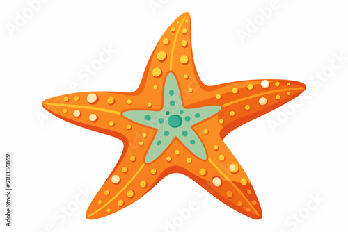 Orange Starfish with Yellow and White Spots and a Green Center