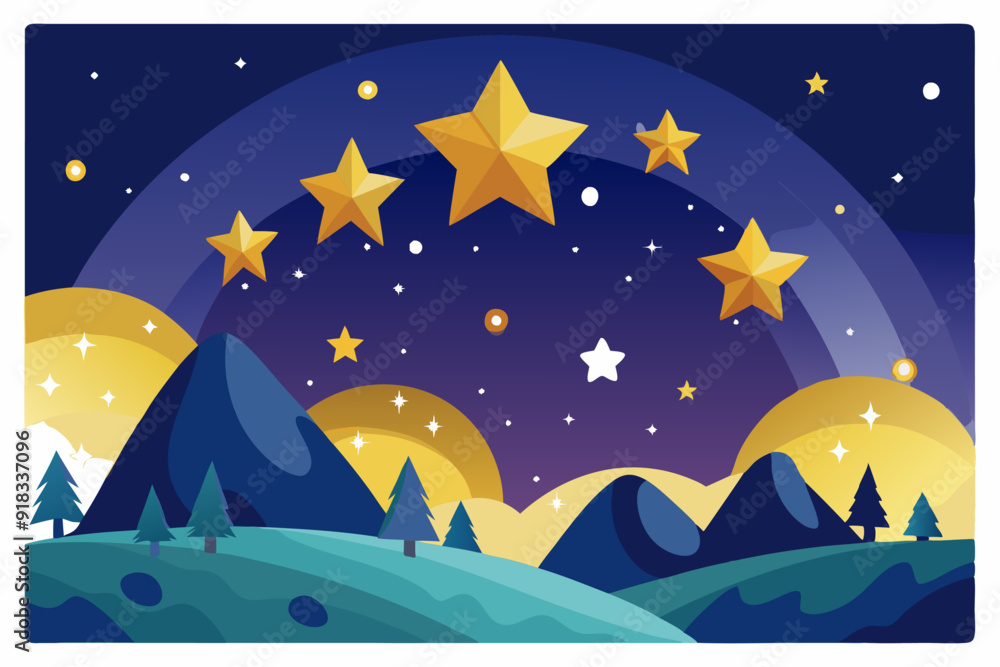 Fototapeta premium Night Sky with Mountains, Stars, and Trees