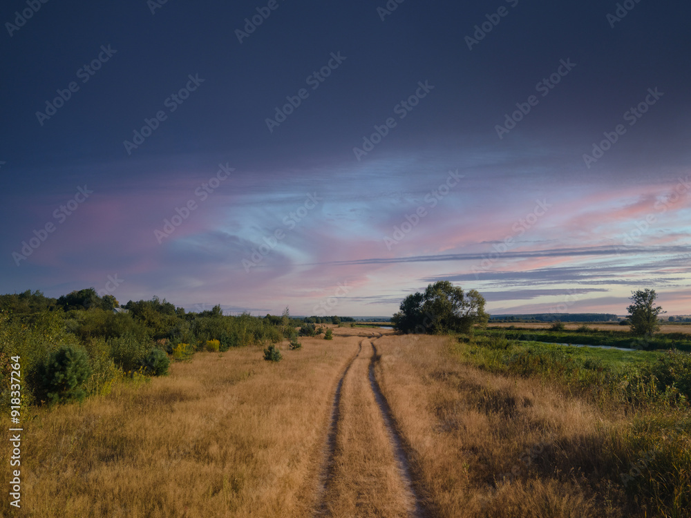 Fototapeta premium Top View of the roads, landscape and roadside from the height of a flying drone.