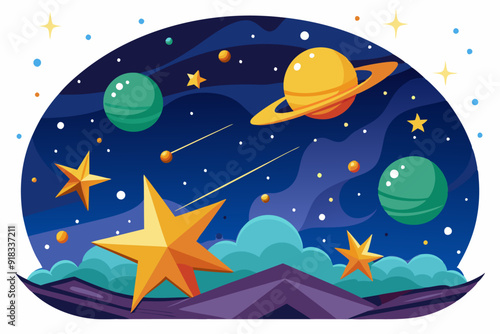 Wallpaper Mural A Night Sky with Planets, Stars, and Shooting Stars Torontodigital.ca